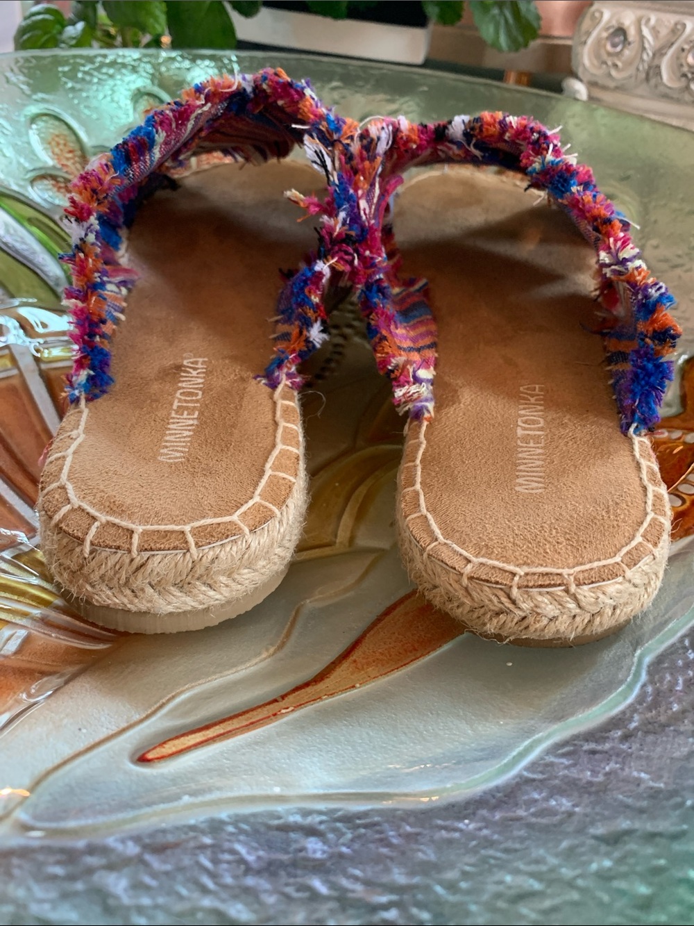 Minnetonka Multicolor Striped Frayed Slide Sandals Size 8 - Picture 5 of 6